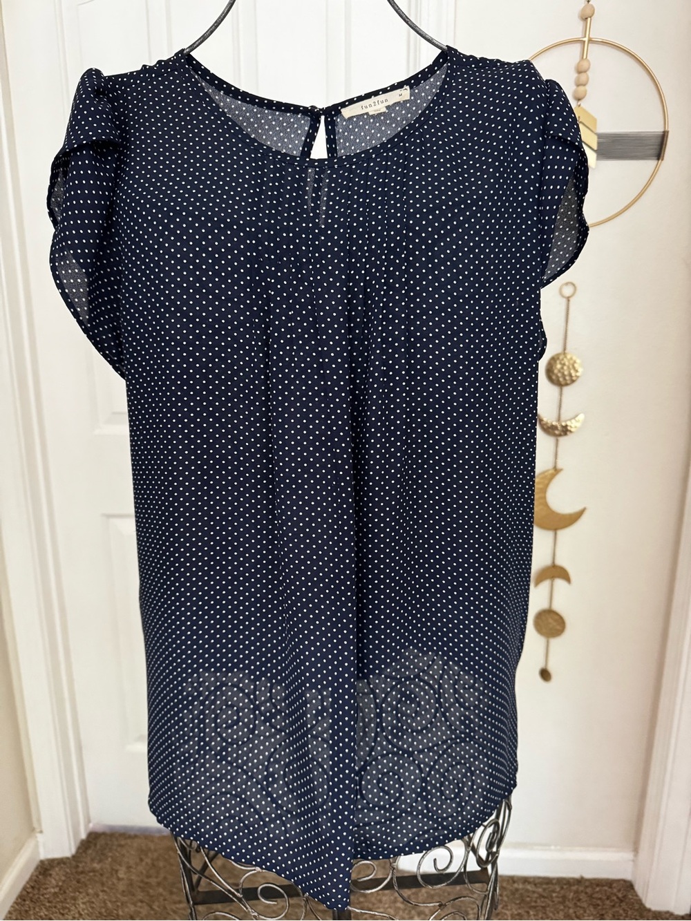 fun 2 fun Navy and White Polka Dot Blouse